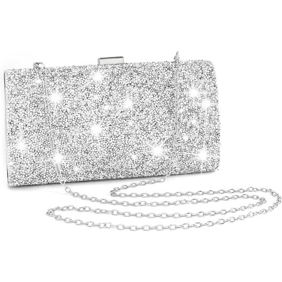 ⚡ Women\'s Glitter Double Sided Diamond Evening Clutch Crossbody Silver Bag